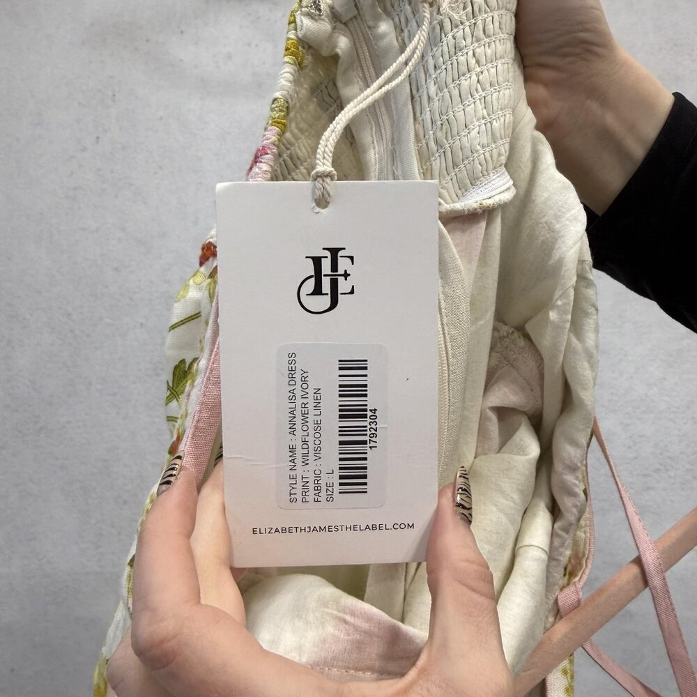 Elizabeth James The Label Annalisa Dress Womens Large White Floral Maxi Sundress - Picture 3 of 11